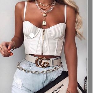 meshki white leather bustier